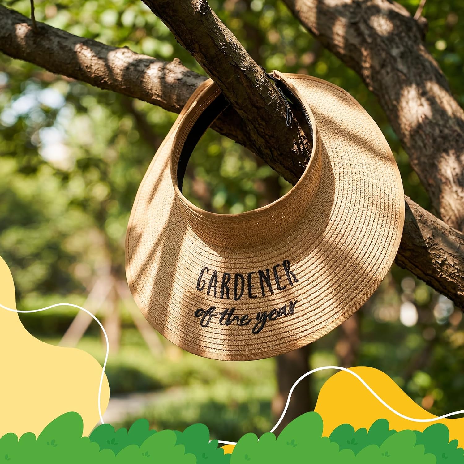 Berlune Summer Women Gifts Gardening Plant Hat Wide Brim Straw Visor Ponytail Summer UV Packable Foldable Sun Hats Gardening Lover Gift for Mom Grandma Women