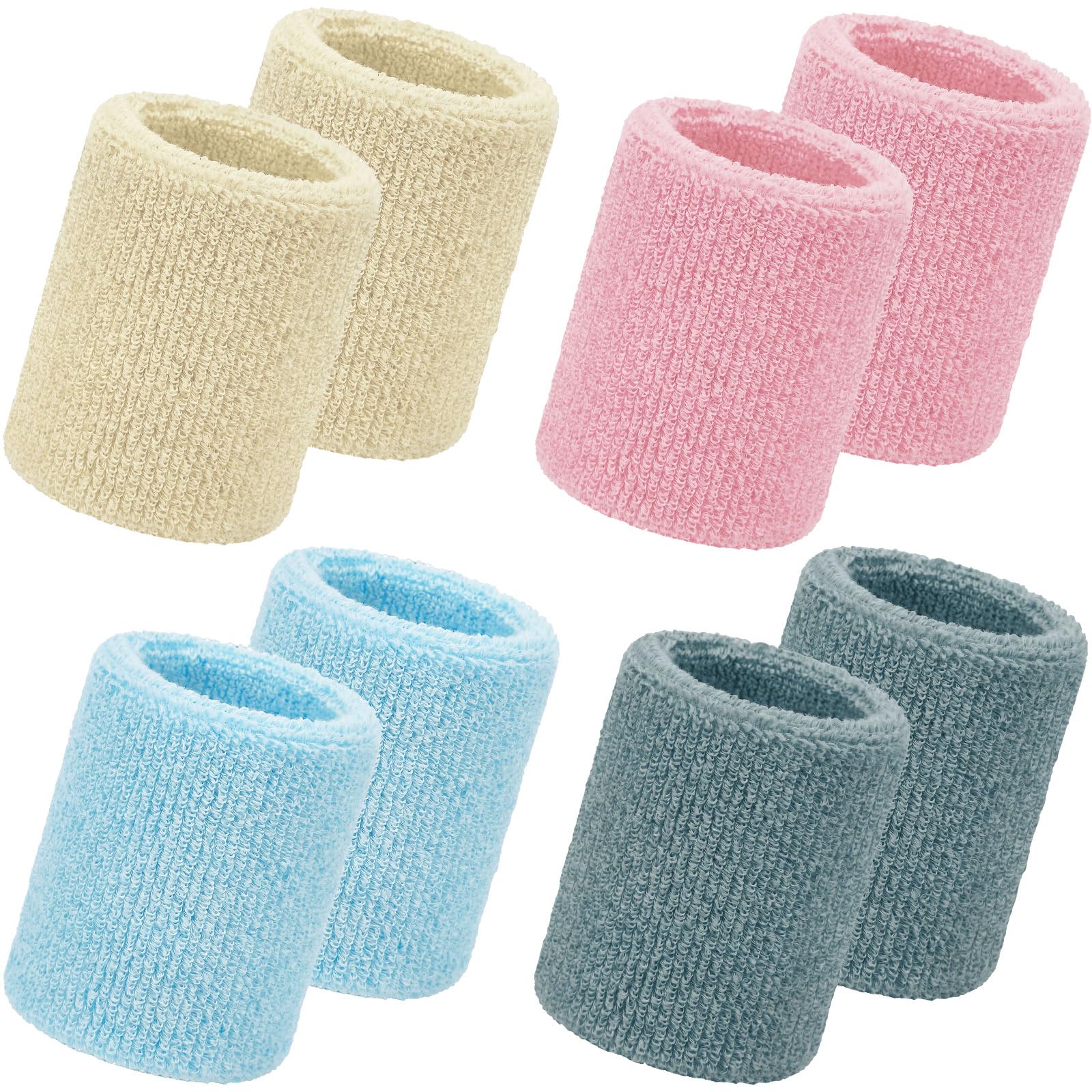 WILLBOND 8 Pack Wrist Sweatbands Sports Wristbands Tennis Sweatbands Neon 80s Thick Cotton Gymnastics Sweat Band Athletic Football Soccer Sports Wristband for Men Women Party(Light Morandi)