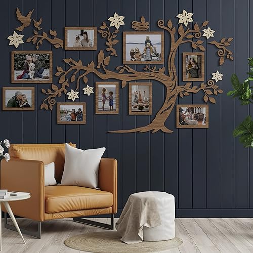 Miniatura 2 de JustLikeWood Decoración grande para el hogar, árbol genealógico de madera con marco, decoración estándar para salas de casa, calcomanías de pared