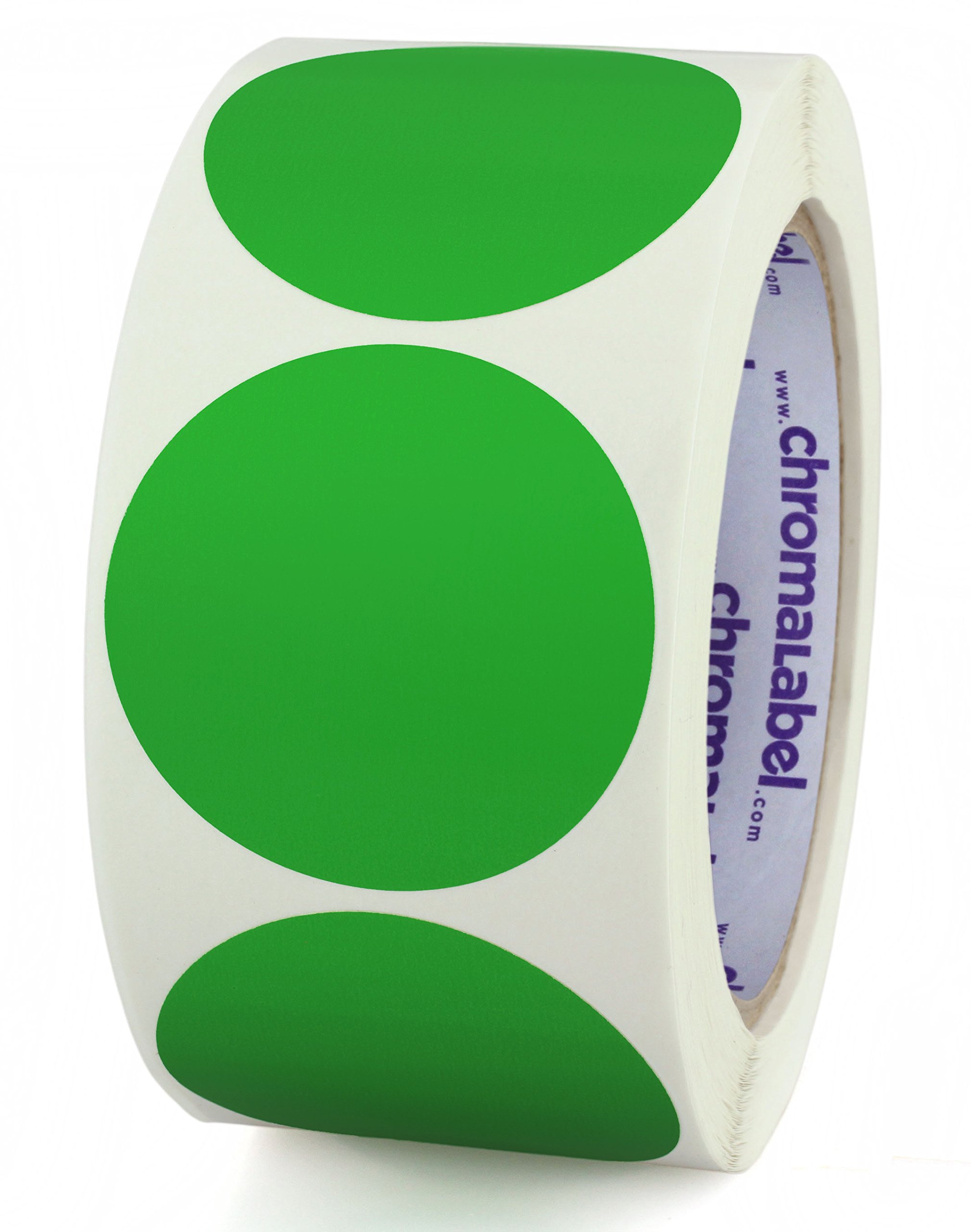 ChromaLabel 2 Inch Round Label Removable Color Code Dot Stickers, Inventory Label, 500 Labels per Roll, Green