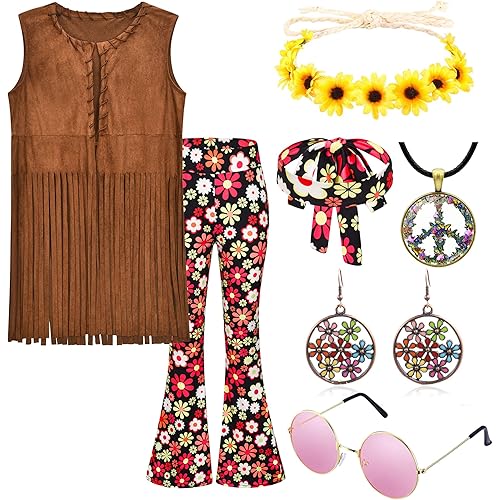 Z-Shop Womens Halloween 60s 70s Decades Hippie Costume Clothes Outfits Accessories Set