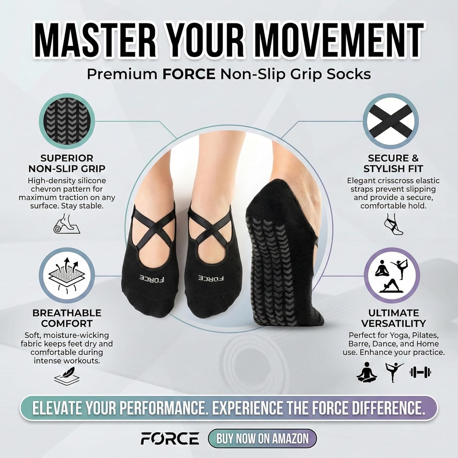 Pilates Socks for Women, Non-Slip Grip Yoga Socks with Grips for Barre, Studio & Home Workouts - Image 6