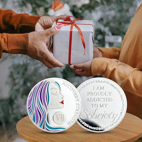 Miniatura 6 de CHURYUML Moneda de sobriedad de 7 años con chip de sobriedad de mujer sobria de siete años, regalos de sobriedad para mujeres, alcohólicos, regalos