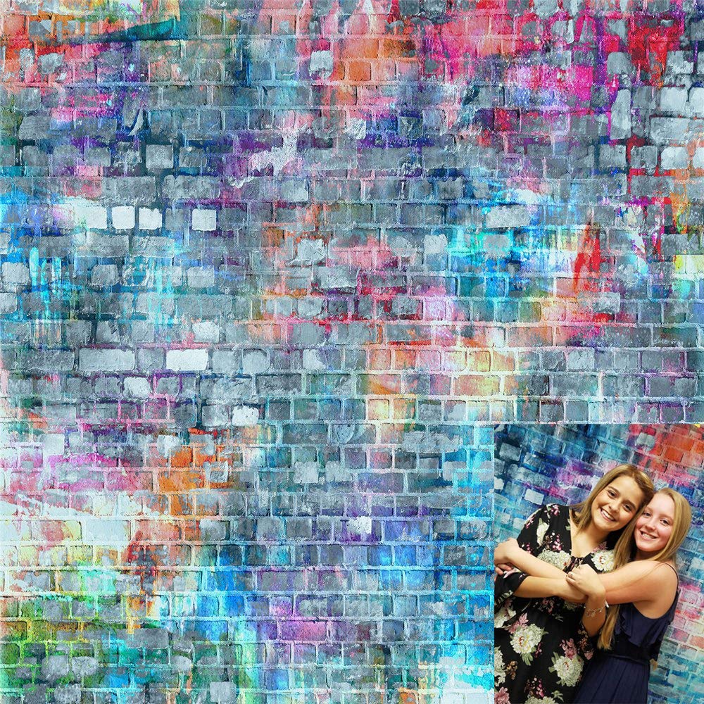 Kate 10x10ft Microfiber Colorful Brick Wall Backdrops for Photoshoot Rainbow Graffiti Painting Background Adults Kids Girls Portrait Studio Props