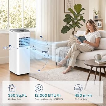 AIRPLUS Smart Portable Air Conditioner, 12,000 BTU Cooling/Heating Air Conditioner for Bedroom with Drainage-free Cooling, Dehumidifier, Fan, 24h Timer for 700 Sq Ft Rooms, KYR-29B1