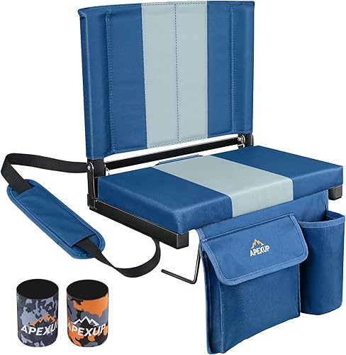 Miniatura 14 de APEXUP Asientos de estadio con soporte trasero, asiento portátil para gradas con bolsillo grande y soporte para tazas, silla ancha para estadio