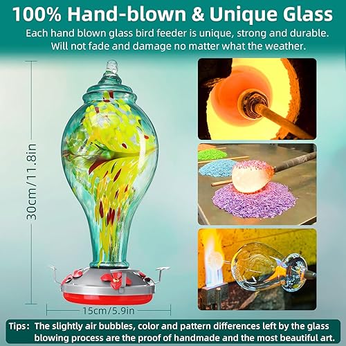 Miniatura 7 de Comedero para colibríes de 36 onzas, regalo para exteriores, a prueba de hormigas, impresionante comedero de pájaros de vidrio a prueba de fugas y