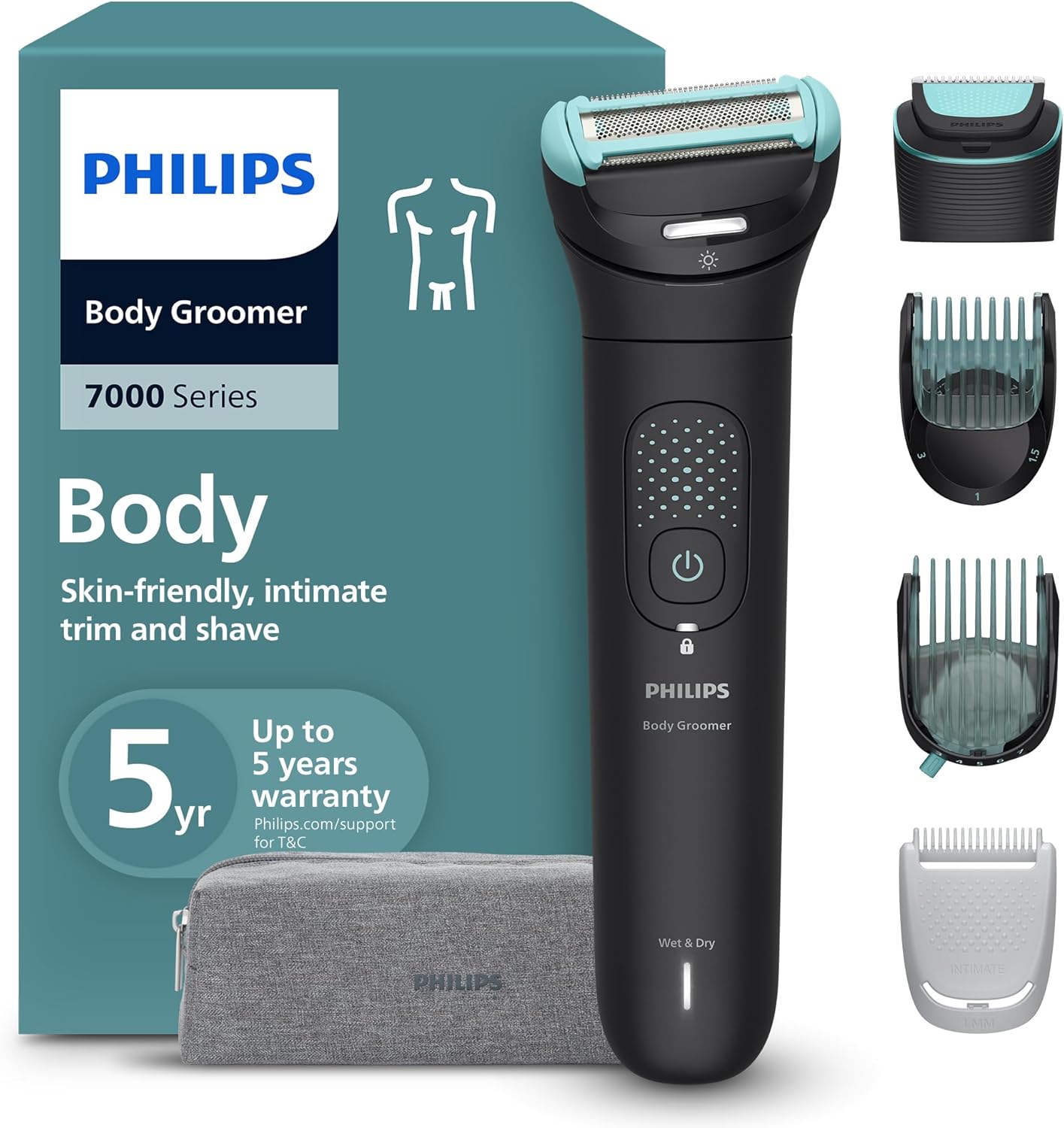 Philips Body Groomer BG7470/15 | Trim &amp; shave body hair | Wet &amp; dry | Flexible head follows body | Smooth, skin-friendly results | Combs 1–3 &amp; 3–7 mm + sensitive area comb | Up to 120 min cordless