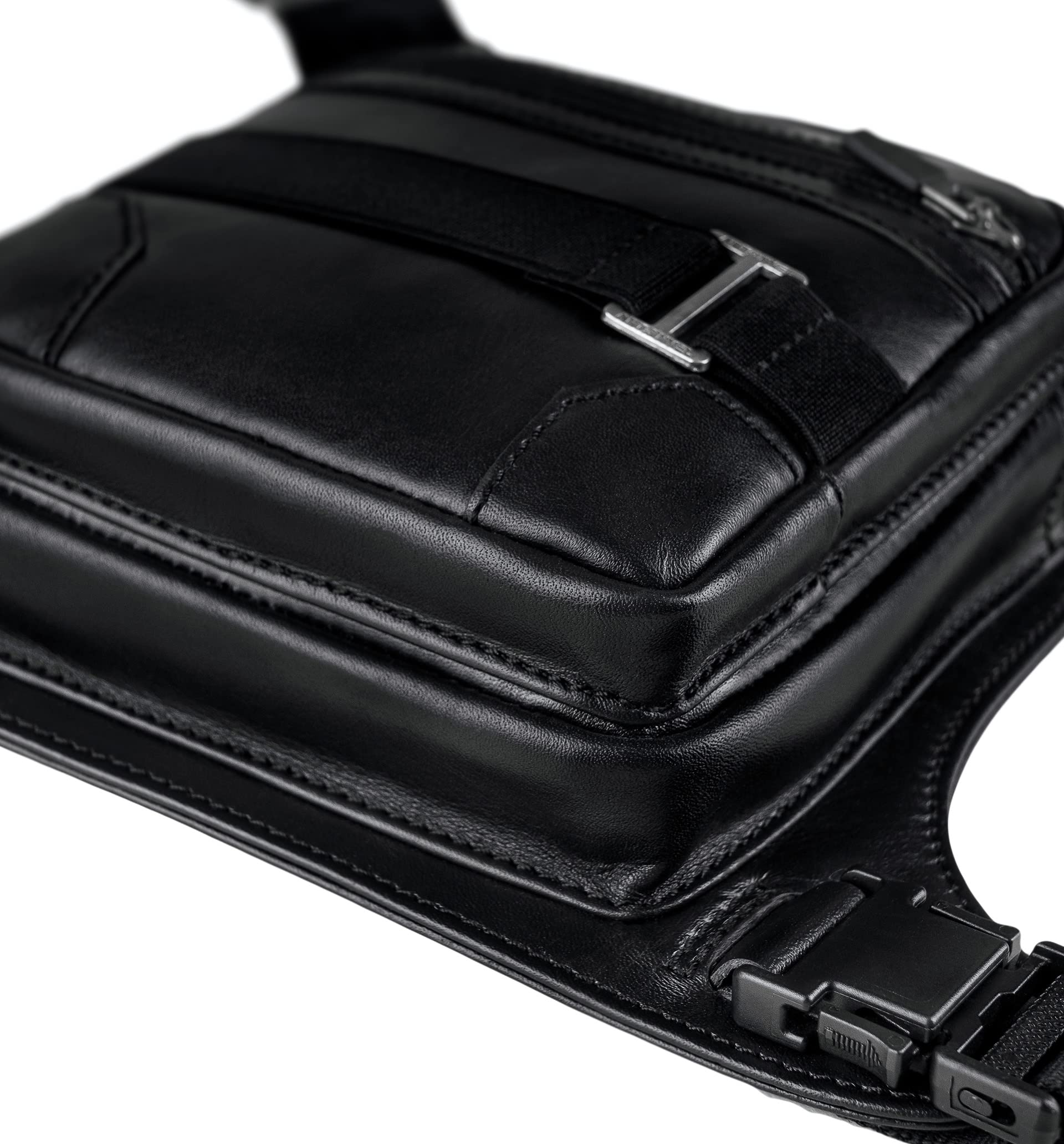 Sacoche de Jambe Moto Cuir Black - Cuir de Vachette Pleine Fleur Vintage - Imperméable & Léger - Sacoche Ajustable - Ergonomique - Durable - Garantie 3 Ans (Black)