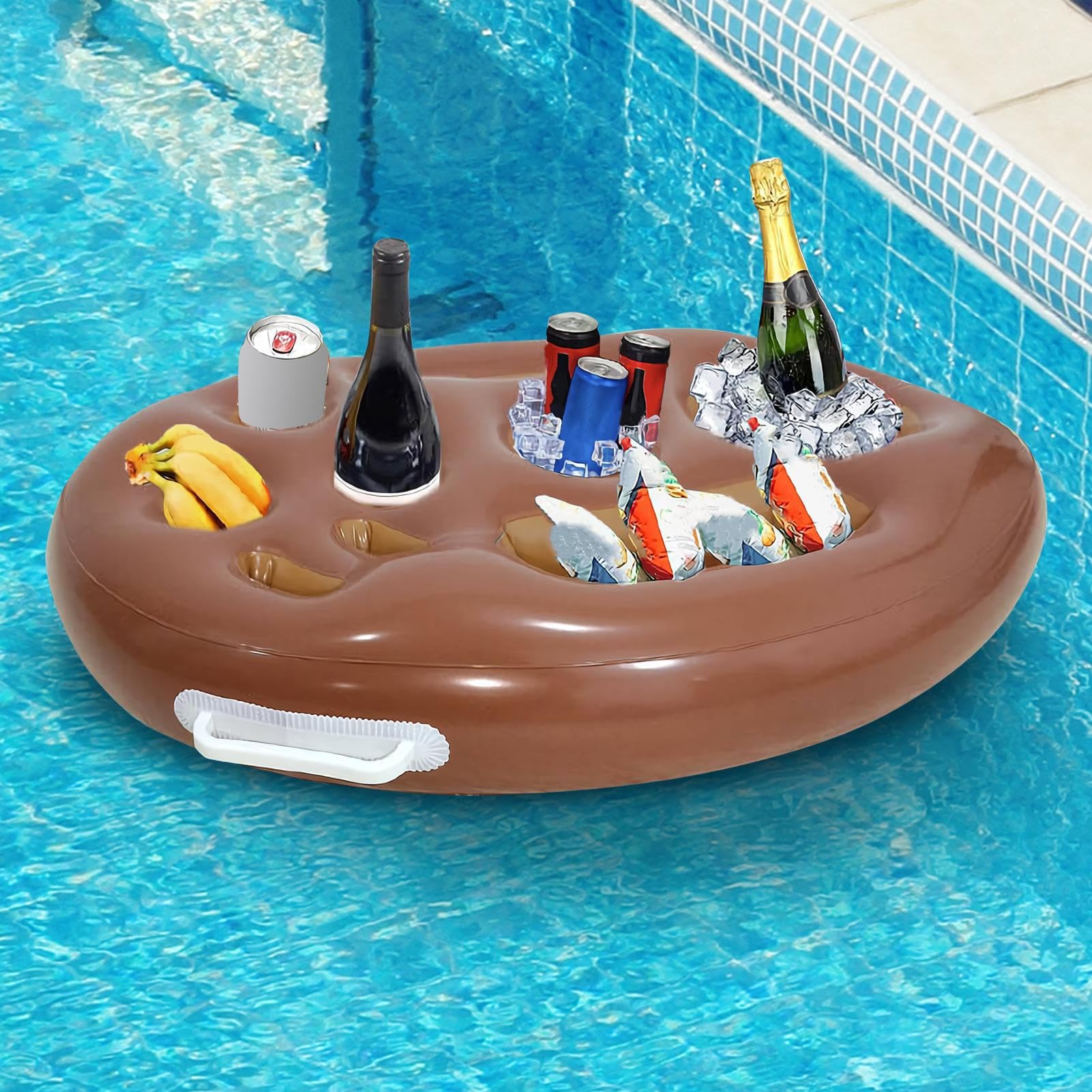 Porta bevande per piscina, vassoio galleggiante a 9 fori, organizer pieghevole per bevande, in PVC, include pompa manuale, per terrazza, spiaggia, compleanno in famiglia, nuoto, picnic, vasca