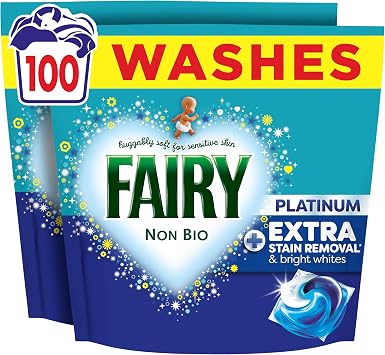 Fairy Non Bio Platinum Washing Liquid Pods, Voted No1 for Sensitive Skin, 100 Washes