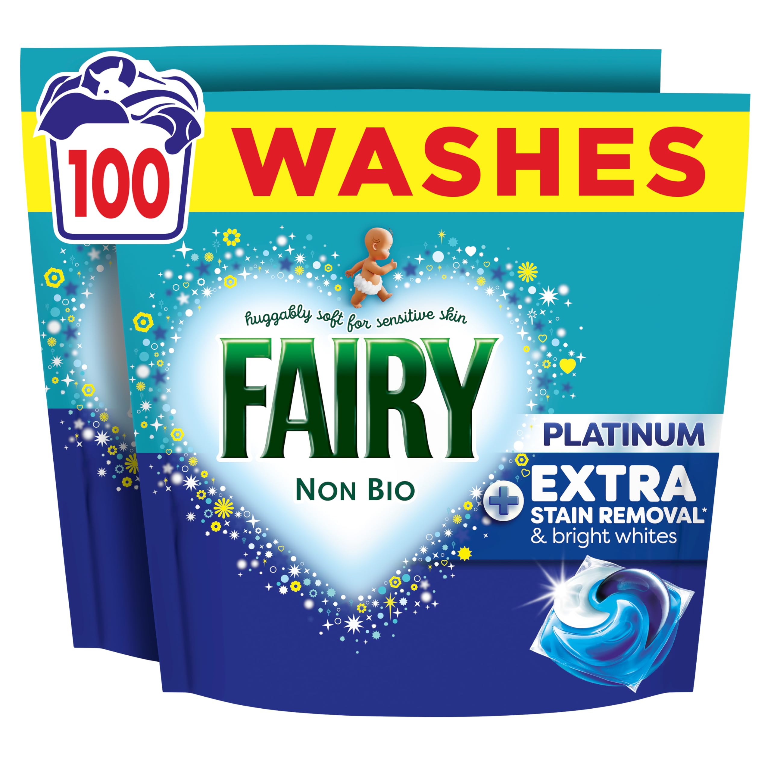 Fairy Non Bio Platinum Washing Liquid Pods, Voted No1 for Sensitive Skin, 100 Washes