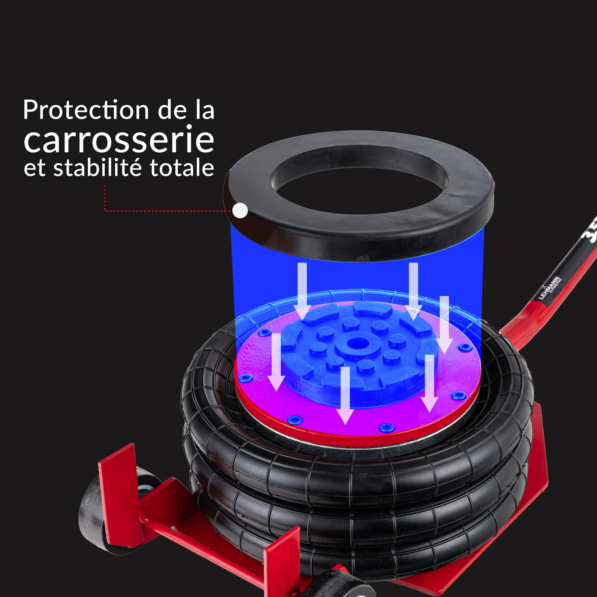 Lehmann Cric Pneumatique 3,5T - Hauteur Réglable 150-400 mm - Patin en Caoutchouc et roulettes de Transport - Cric Voiture Pneumatique pour Voitures, SUV et Camionnettes - Levage Rapide