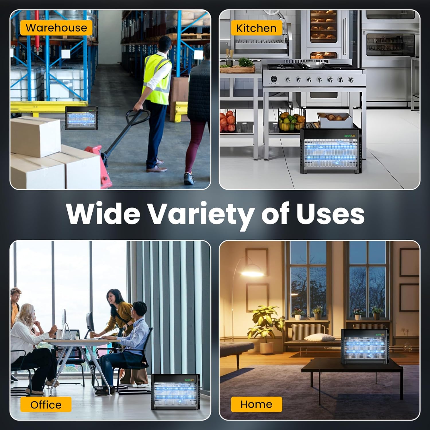 BUGGOFF Indoor Black Modern Electric Bug Zapper, 800 SQFT Coverage, 3500 Volts of Stunning Power, 20 Watts, Kills Mosquitos Gnats, Flys & More. 10 Year Warranty, X2 Free Repalcment Bulbs