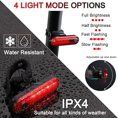 Miniatura 6 de Paquete de 2 luces traseras de bicicleta recargables USB-C para montar de noche, luces traseras de bicicleta, luces delanteras y traseras de