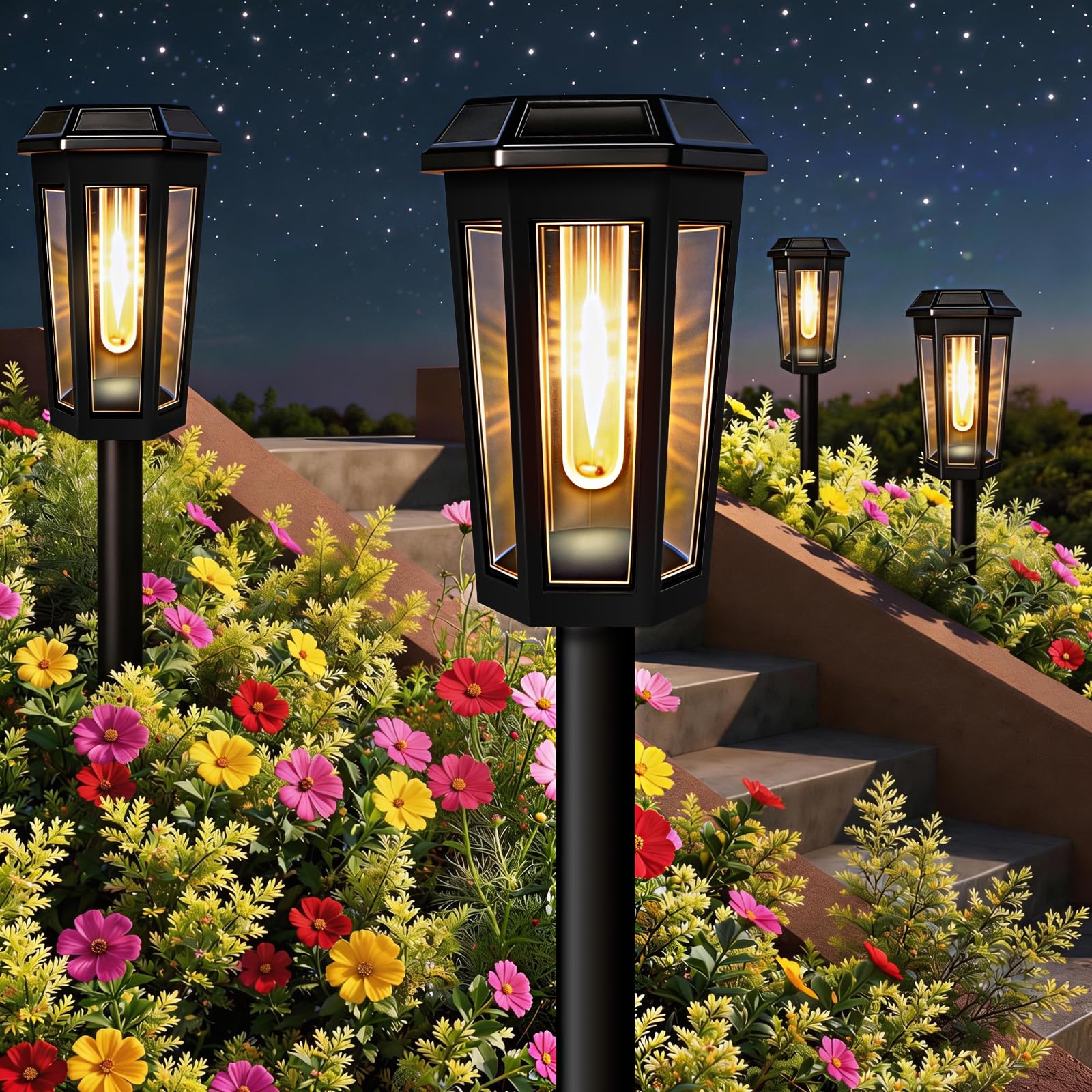 4 Packs Solar Pathway Lights Outdoor, LED Garden Landscape Lightings, 3000K Warm White, Waterproof for Decor Yard, Walkway, Patio, Driveway, Lawn