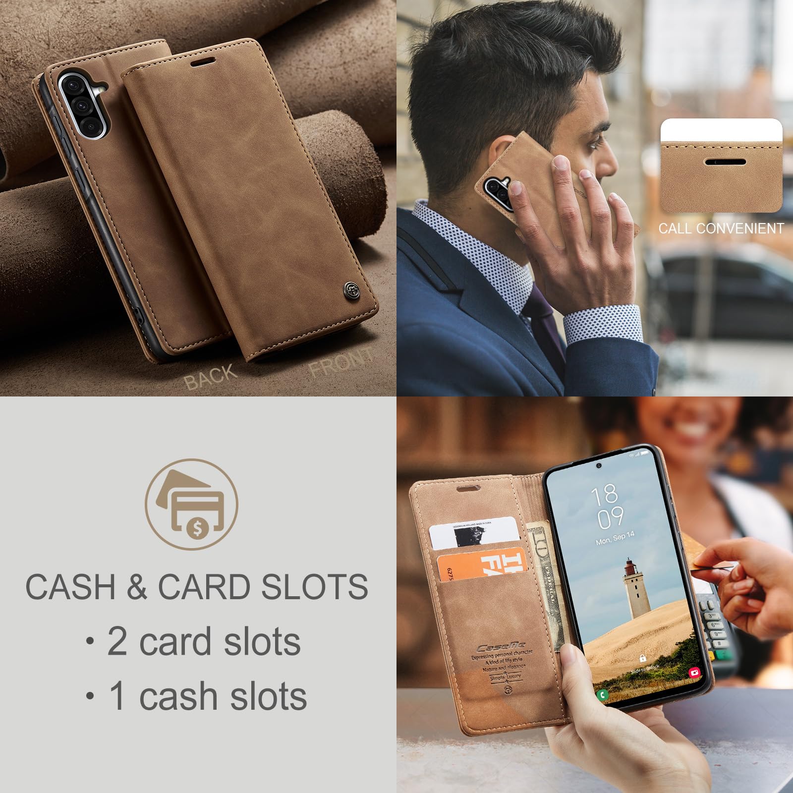 Azororo Cover per Samsung Galaxy A56 5G, Premium PU Pelle Custodia, Magnetica Carta Fessura Portafoglio Case, Flip Cavalletto Custodia per Samsung Galaxy A56- Marrone