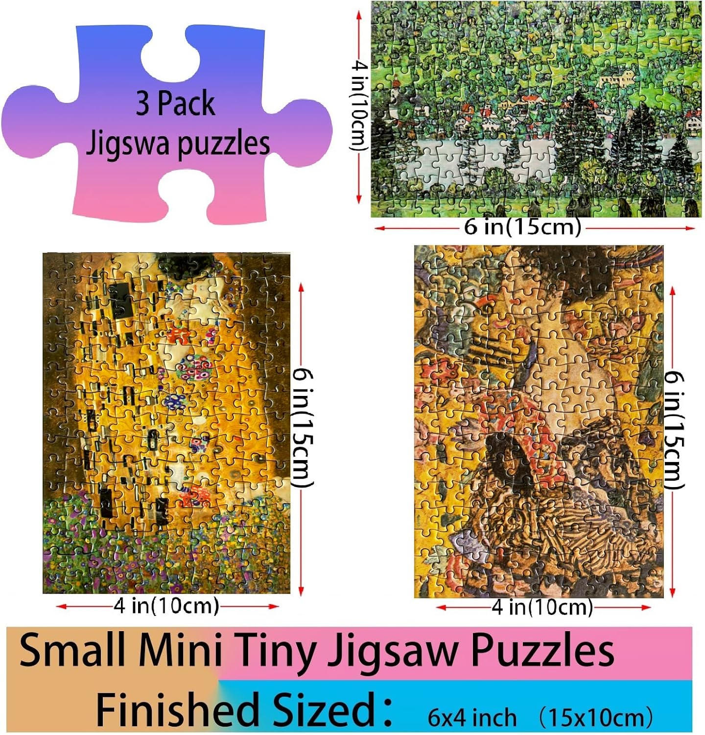 Small Jigsaw Puzzles for Adults 150 Piece Mini Jigsaw Puzzles Oil Painting 6 x 4 Inches, 3 Pcs,Mini Easel Included