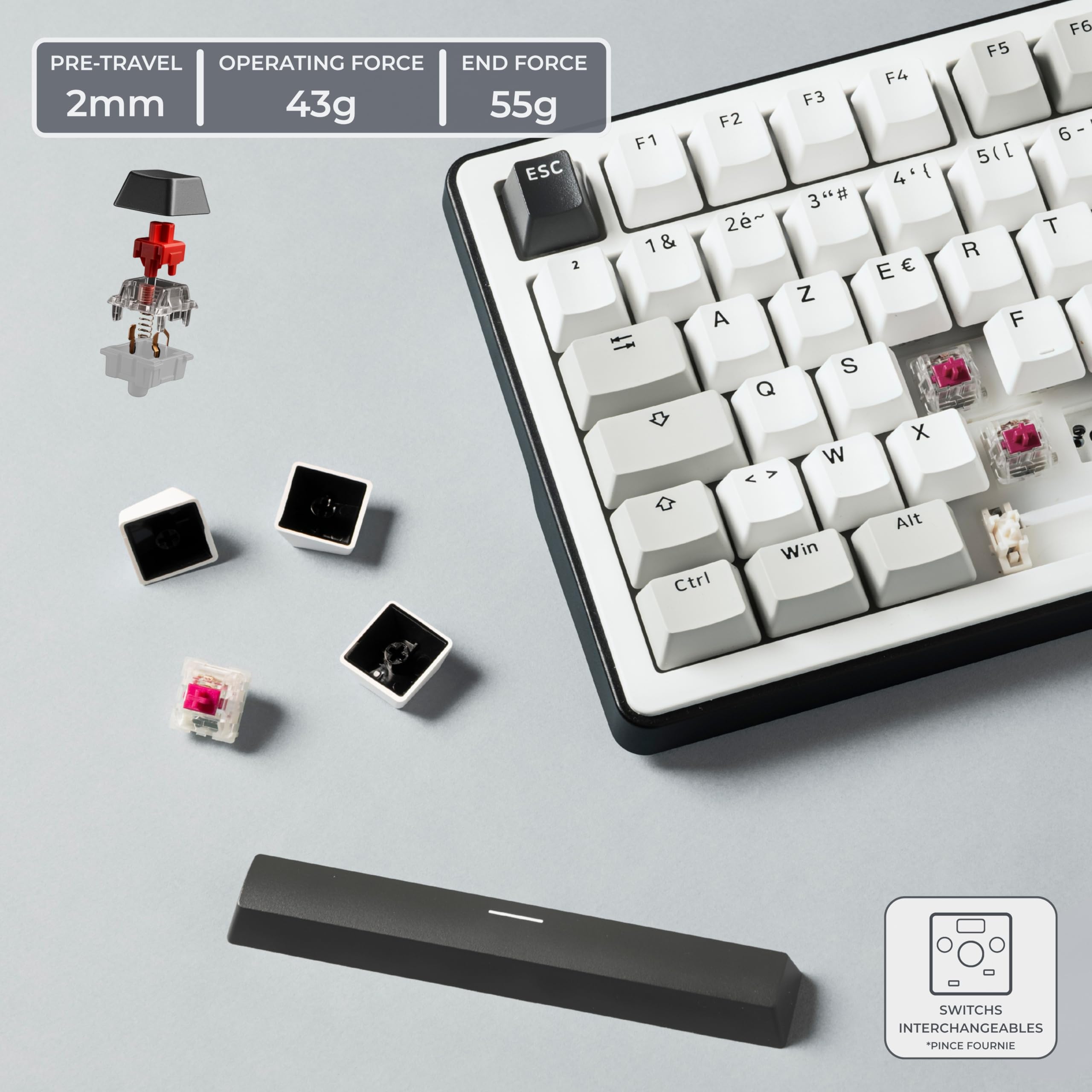 The G-Lab - KEYZ ELITE 300 WG - Bezprzewodowa Klawiatura Gamingowa - Układ AZERTY FR - Mechaniczna Klawiatura z Hot-Swappable Switches, 5-Layer Gasket, Tri-Mode 2.4G/BT/Kabel, RGB i Makra, Win/Mac