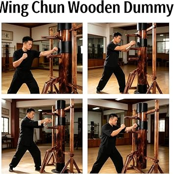 Wing Chun Wooden Dummy with Tripod Base, Adjustable Height Mook Yan Jong for Martial Arts Training, Solid Wood Construction for Enhanced Durability