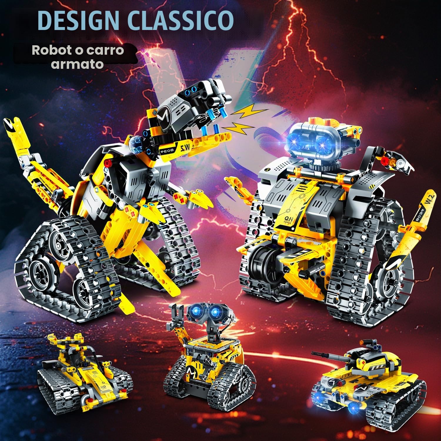 PLAXSOON Robot Telecomandato 5 in 1, Giocattolo di Costruzione Meccanica 520 PCS con Applicazione, Modello Robot Tank Car Dinosauro, RC Ricaricabile, Regalo Compleanno Bambini 6-12 Anni