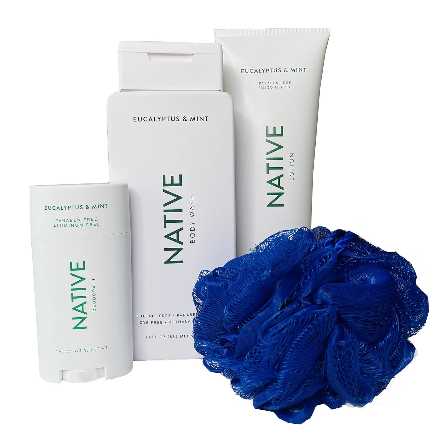 Native Lotion, Deodorant, & Body Wash with Loofah Set for