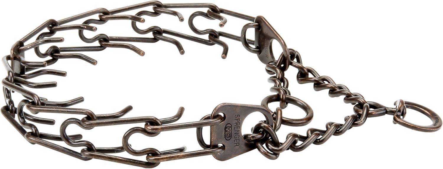 Herm Sprenger Browned Steel Ultra-Plus Prong Collar for Labrador with Center-Plate, Assembly Chain and Swivel - 4 mm x 25 inches