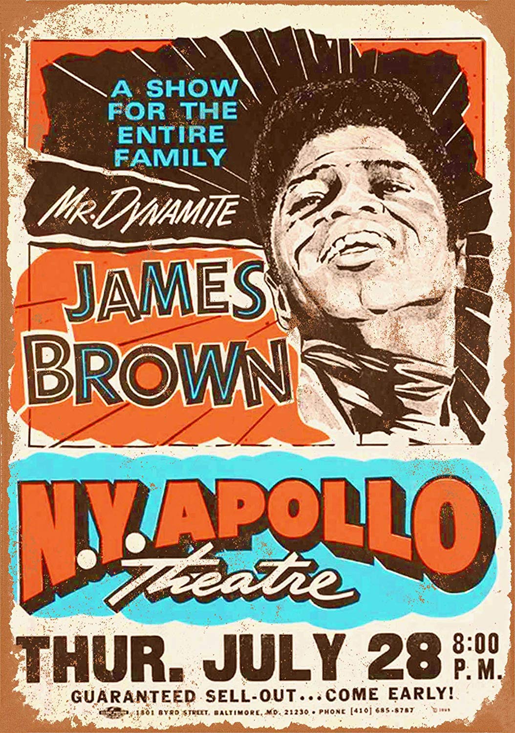 Bioprocess Brown 1966 James At The Apollo Theater Vintage Look Reproduction Wall Decor Metal Tin Sign 8X12 Inches