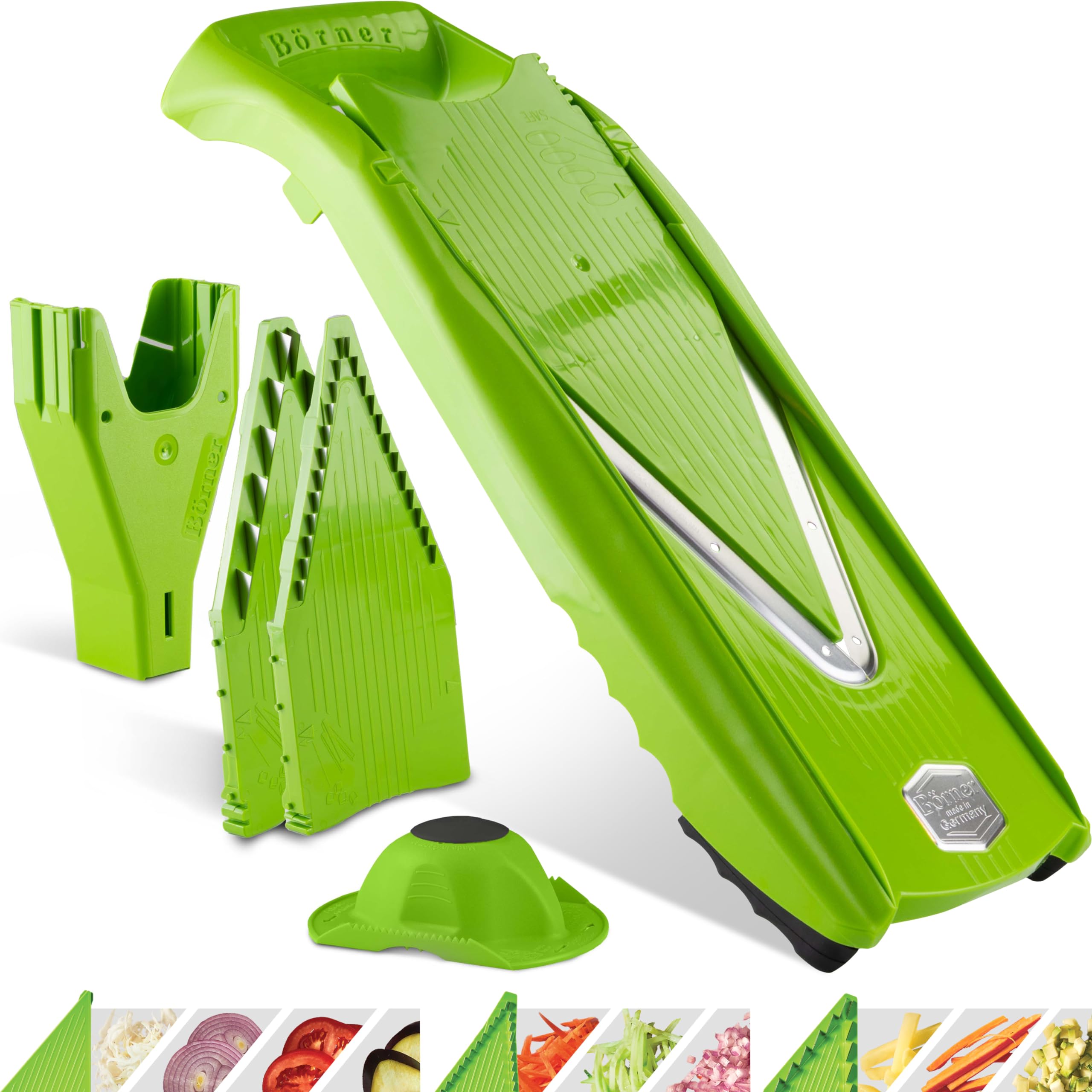 Börner V5 Powerline Vegetable Slicer Starter Set (6 pcs.) • Vegetable Cutter (V-Planer) for Fruit and Vegetables + Fruit Holder + Shelves with Box • 4 Cutting Layers