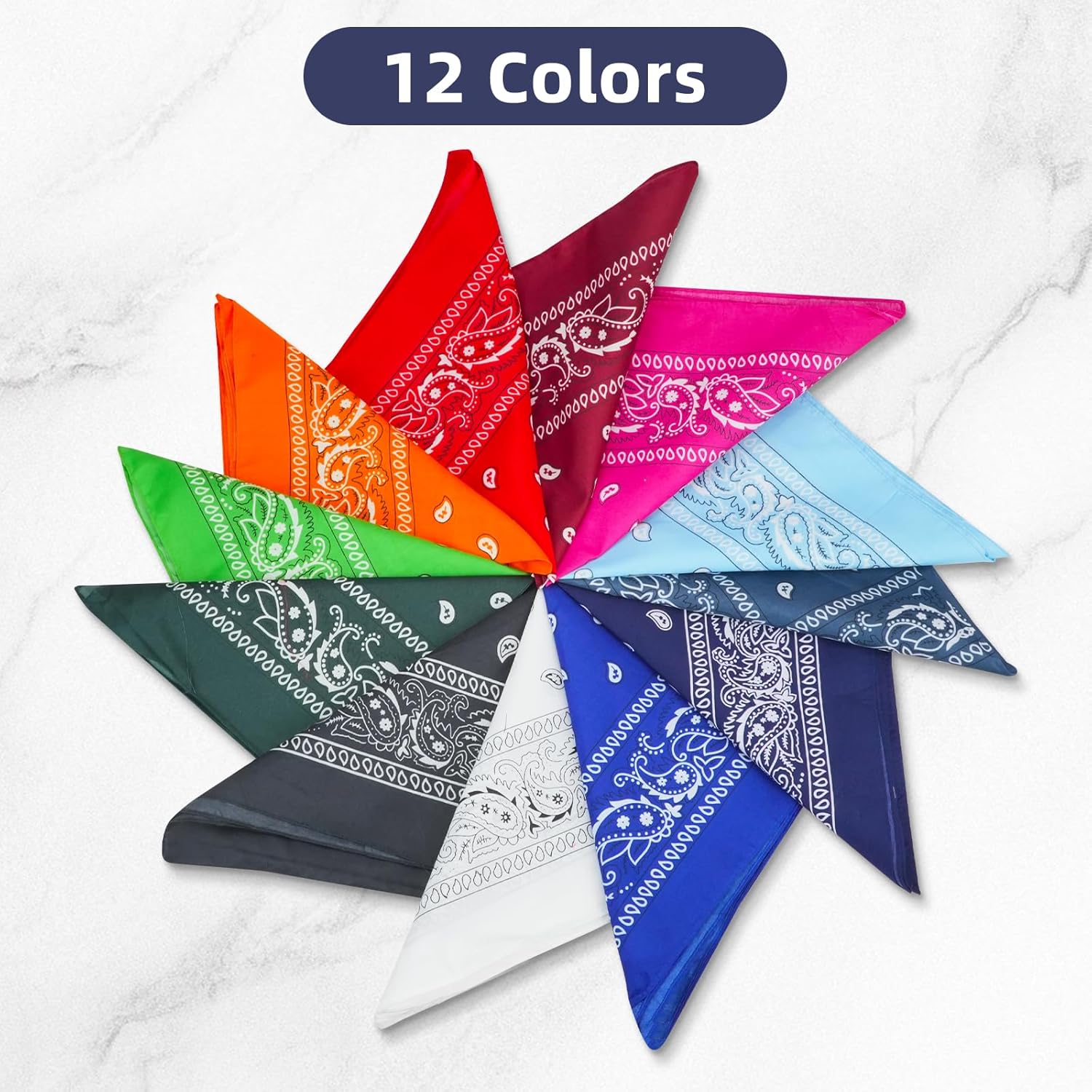 JINGIHE 12 Pcs Bandanas for Women Men, 22 x 22 Inch Multi-Purpose Handkerchief, Paisley Cowboy Polyester Wrap Head Scarf for Unisex Boys Girls Face Neck Hair Coverings - Image 3