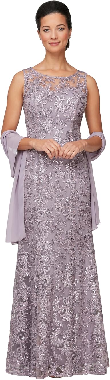 Alex Evenings Women's Long Sleeveless Mother of The Bride Dress with Shawl (Petite and Regular Sizes)