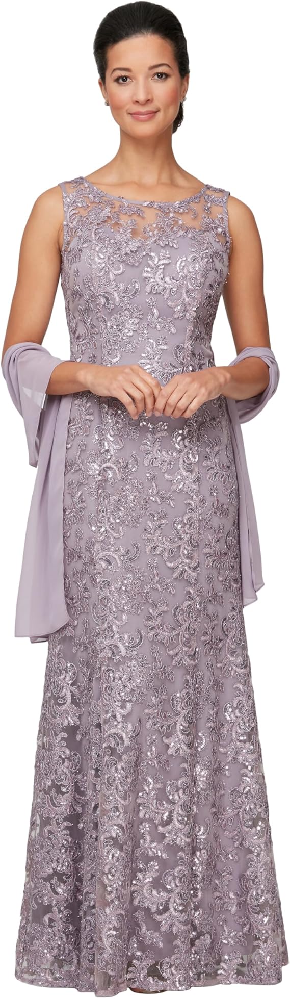 Alex Evenings Women's Long Sleeveless Mother of The Bride Dress with Shawl (Petite and Regular Sizes)