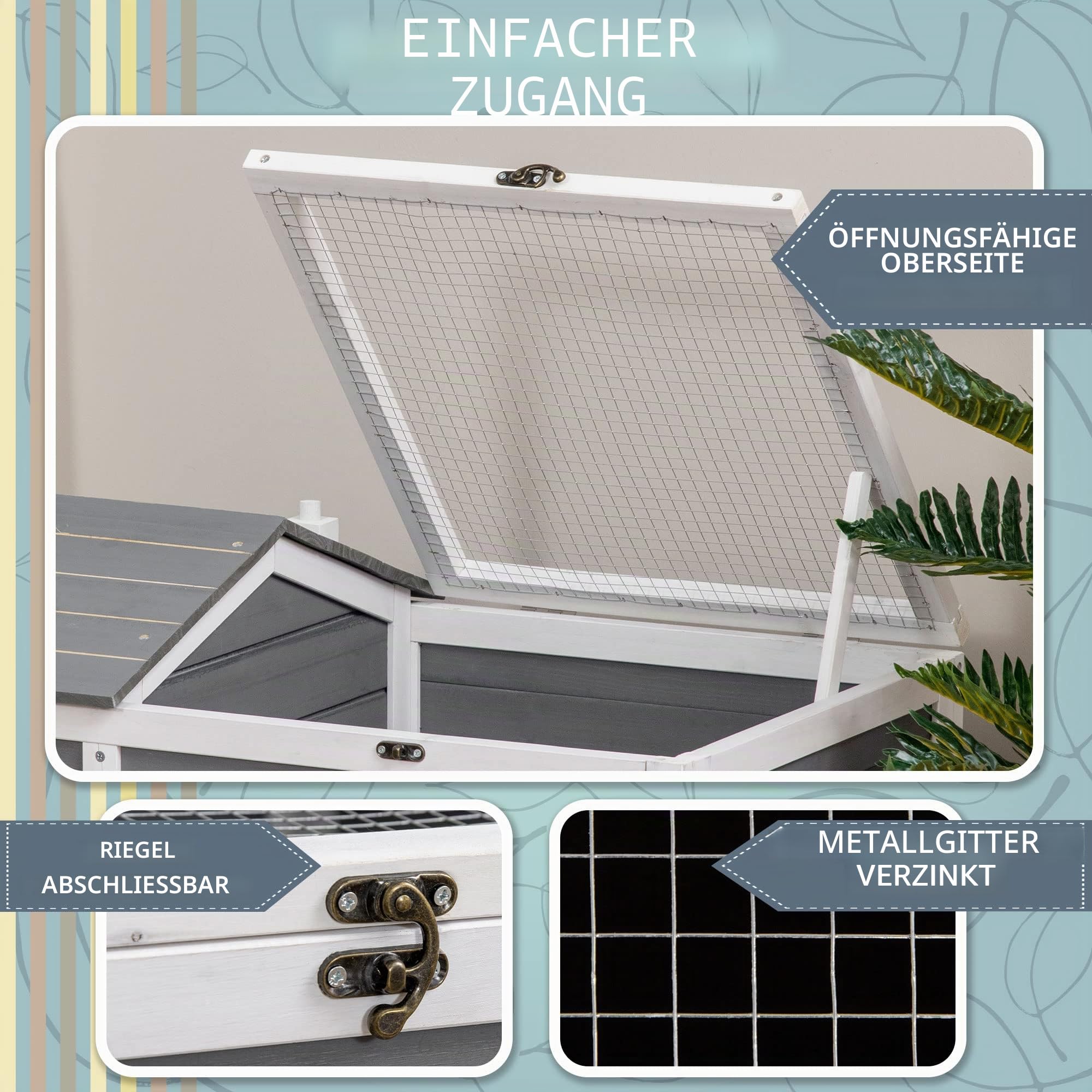 PawHut Käfig für Kleintiere, Schildkröte, mit 2 Rädern, 86 x 54 x 43 cm – Tannenholz