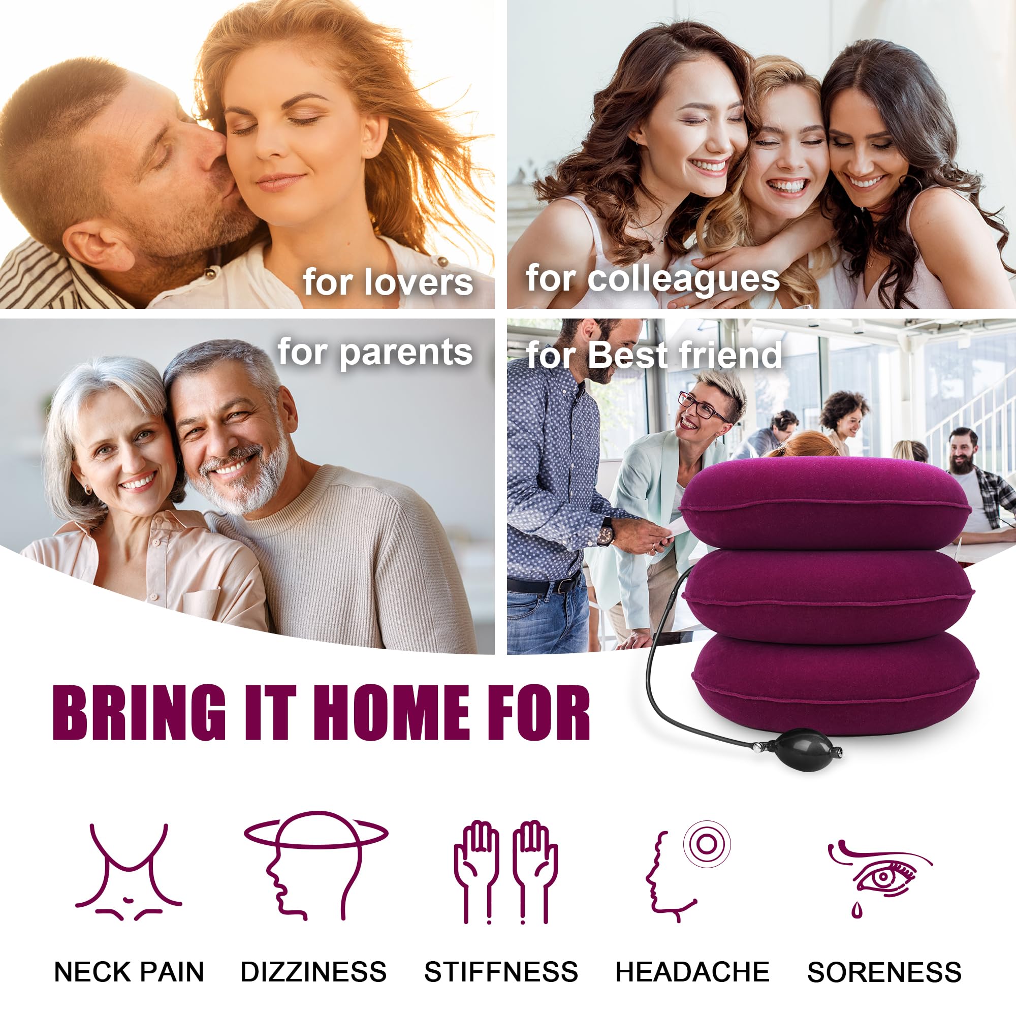 Cervical Neck Traction Device Inflatable Neck Stretcher, Easy to Use for Chronic Neck and Shoulder Pain Relief Traction Spine Alignment, Neck Cervical Brace-ROSEO