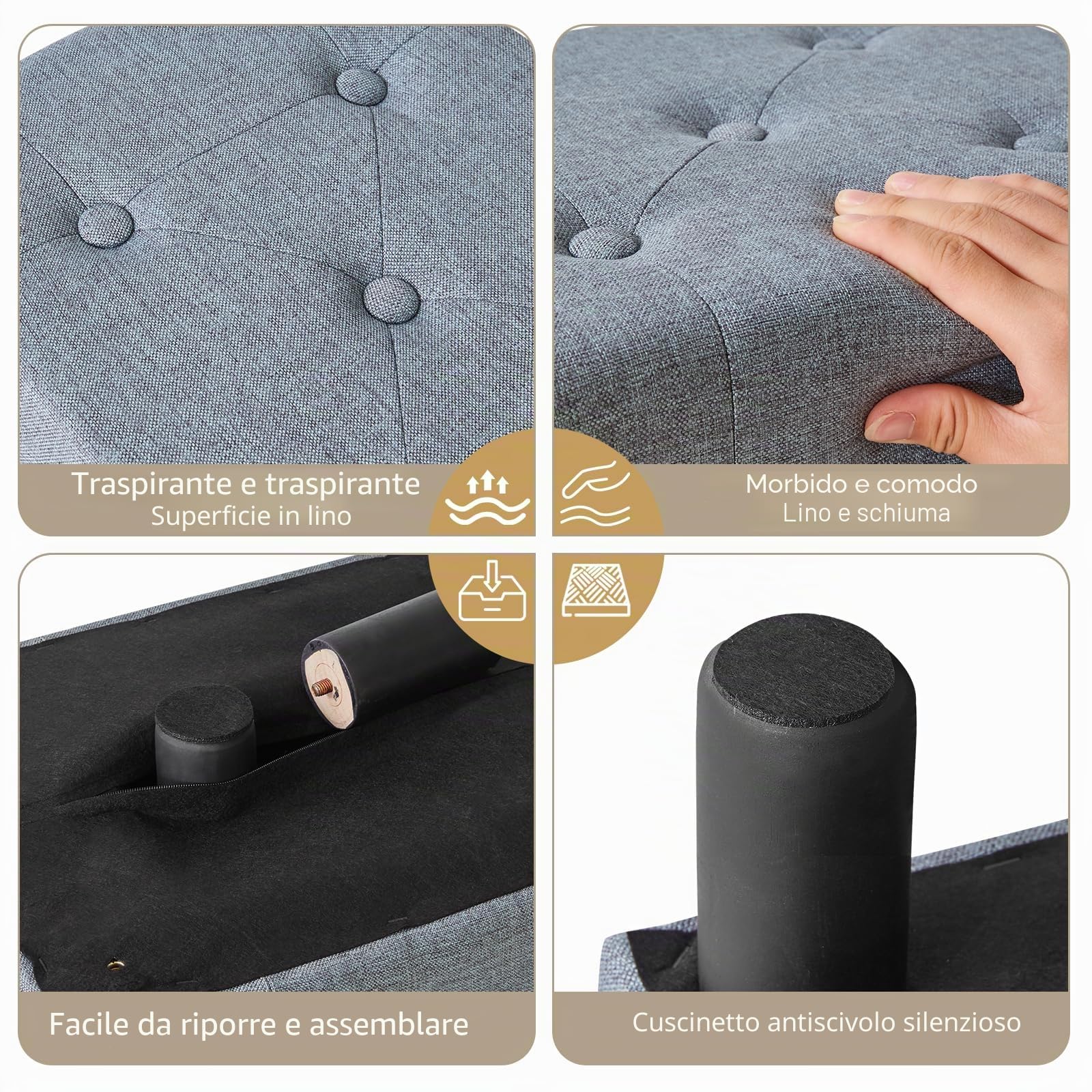 YMYNY Poggiapiedi Ottomano, Sgabello Rettangolare Con Gambe In legno Per Sedia, Soggiorno, Divano, Ingresso, Camera Da Letto 40 × 30.5 × 22.5CM Blu Grigio HBD039L