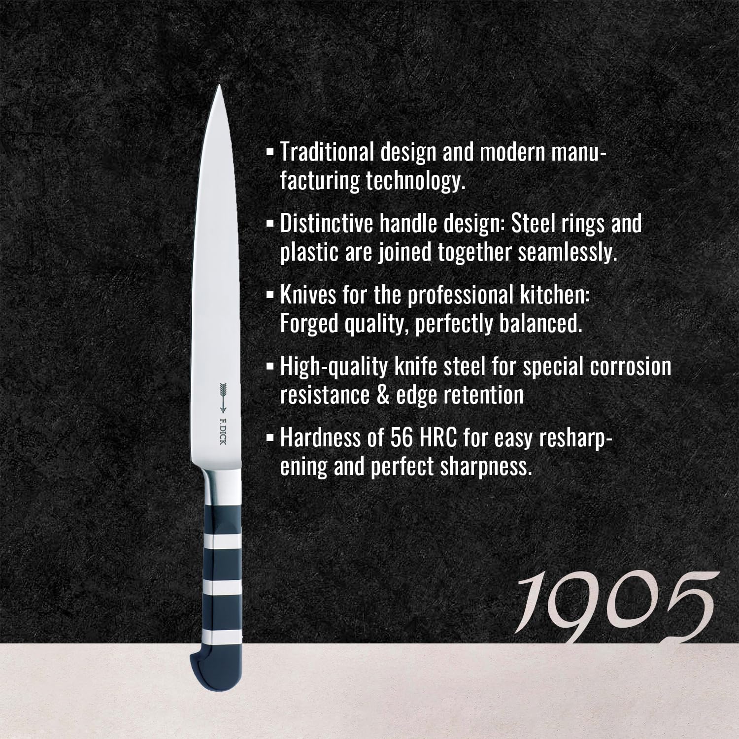 F. DICK – 1905 Carving Knife - Kitchen knife with 8.3" blade & 56 HRC - Ideal for cutting meat - Brisket knife - Stainless steel - Ultra sharp - Ergonomic handle - High carbon — Amazon image 3