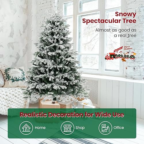 Miniatura 8 de GOFLAME Árbol de Navidad preiluminado de 6 pies, árbol de Navidad artificial con 1022 puntas de ramas de polietileno y PVC, 350 luces LED blancas