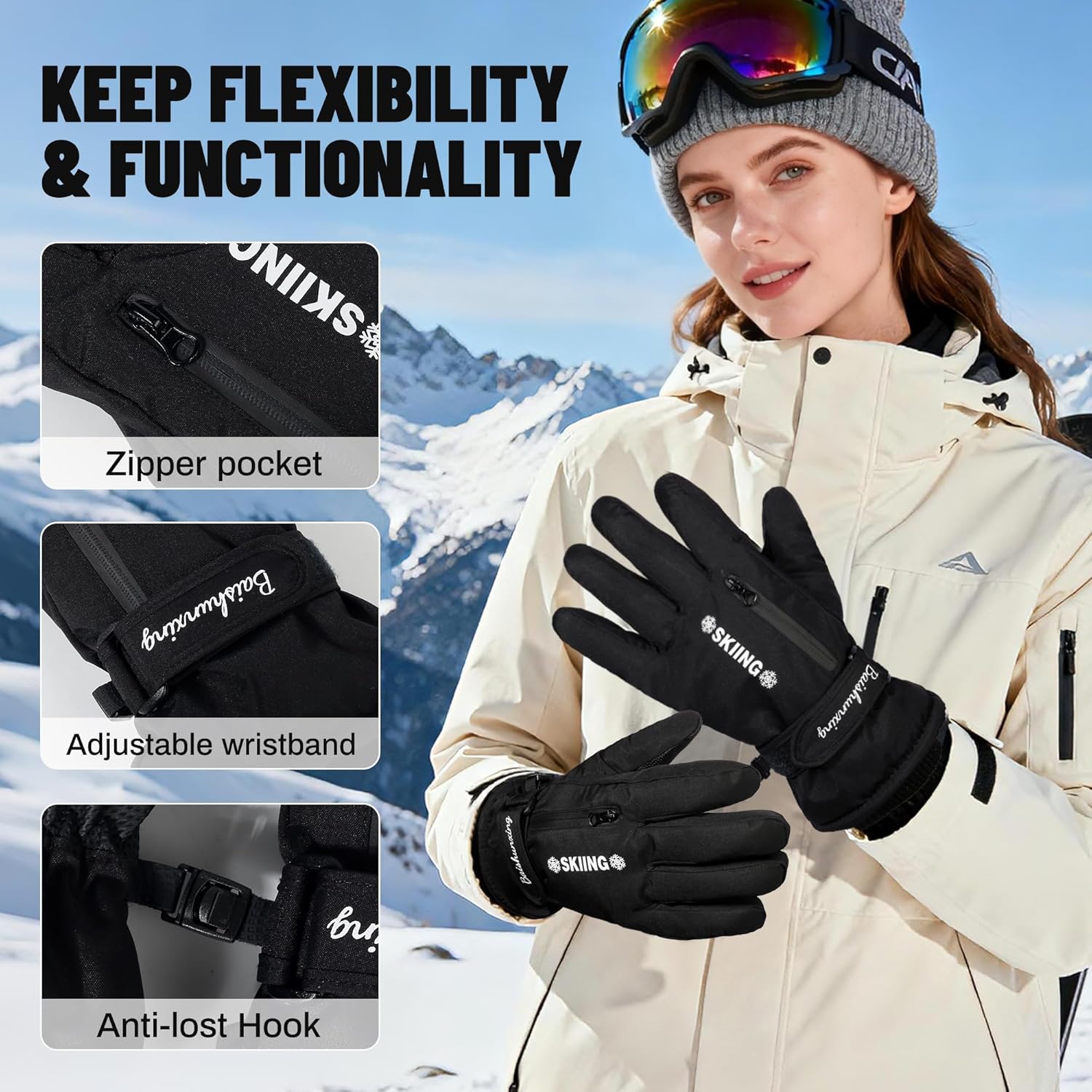Winter Gloves Men and Women Waterproof Ski Snow Thermal Touchscreen Glove for Cold Weather - Image 5