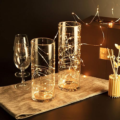 Miniatura 5 de WGV - Jarrón cilíndrico de 5 pulgadas de diámetro, 8 pulgadas de alto, contenedor floral de vidrio transparente, portavelas flotante para decoración