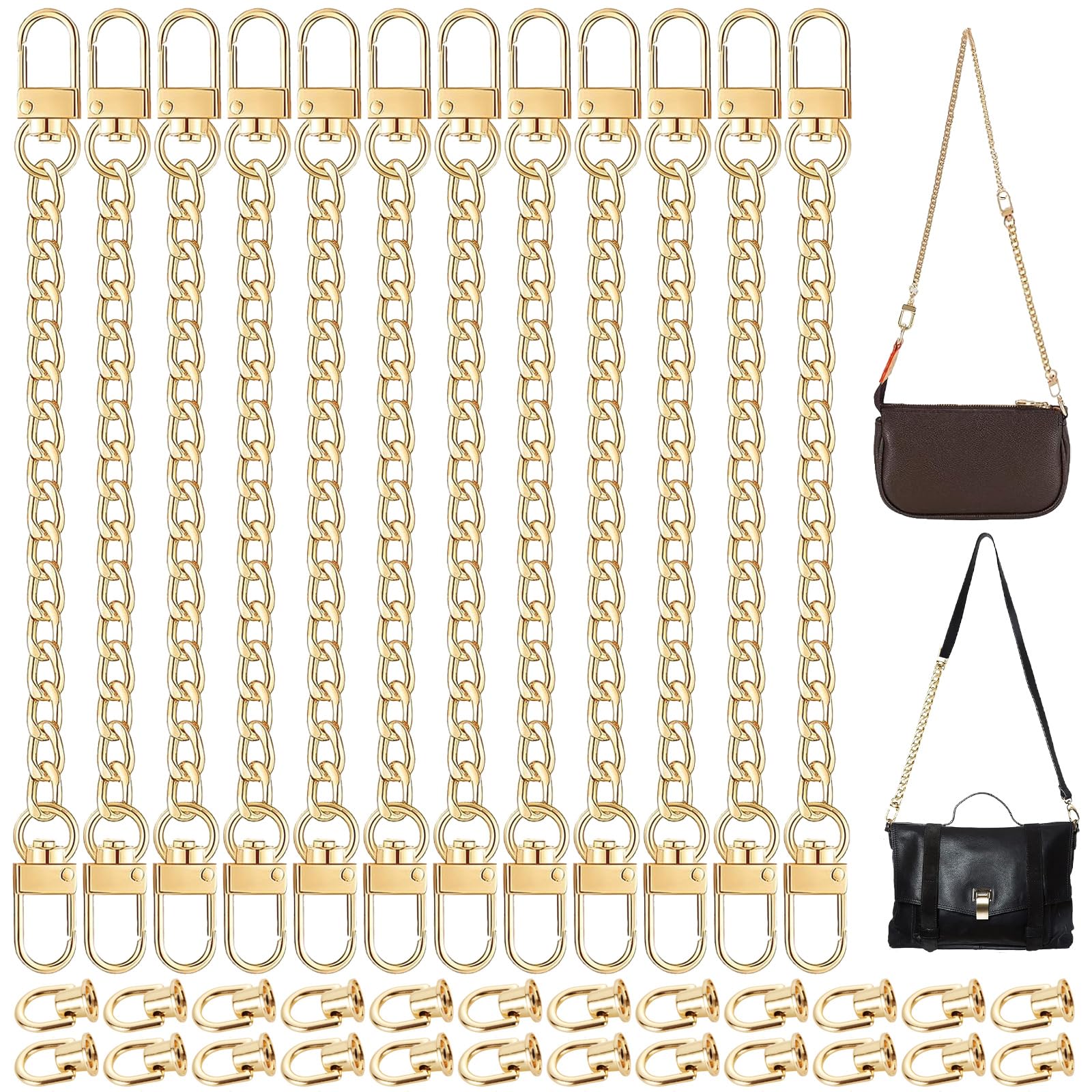 Chaîne de sac à main plate en métal et rivets en D pour extension et DIY créatif | Lot de 12