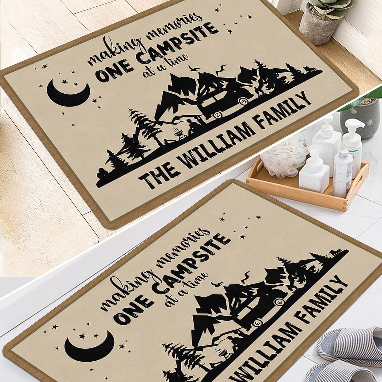 Magimagine Personalized Camping Doormat,Custom Camper Essentials Decor with Family Name,Customized Camping Accessories,RV Travel Trailers Rug for Indoor Outdoor Inside Outside 30"*18"