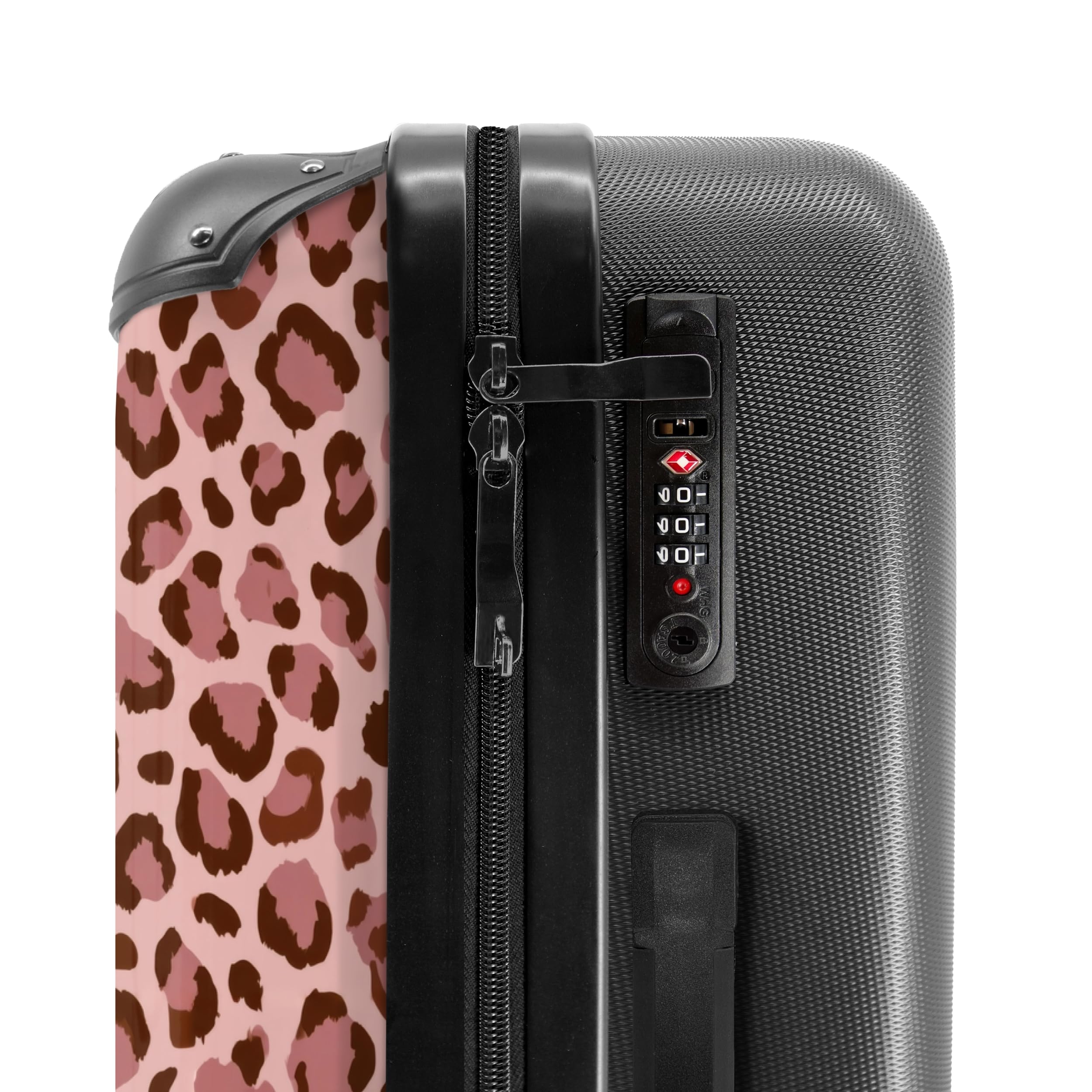 NoBoringSuitcases.com® Koffer Mittelgroß 67x43x25 cm Hartschalenkoffer L Trolley Rollkoffer 4 Rollen Leicht Hartschale Mittel Groß Leopard - Muster - Rosa