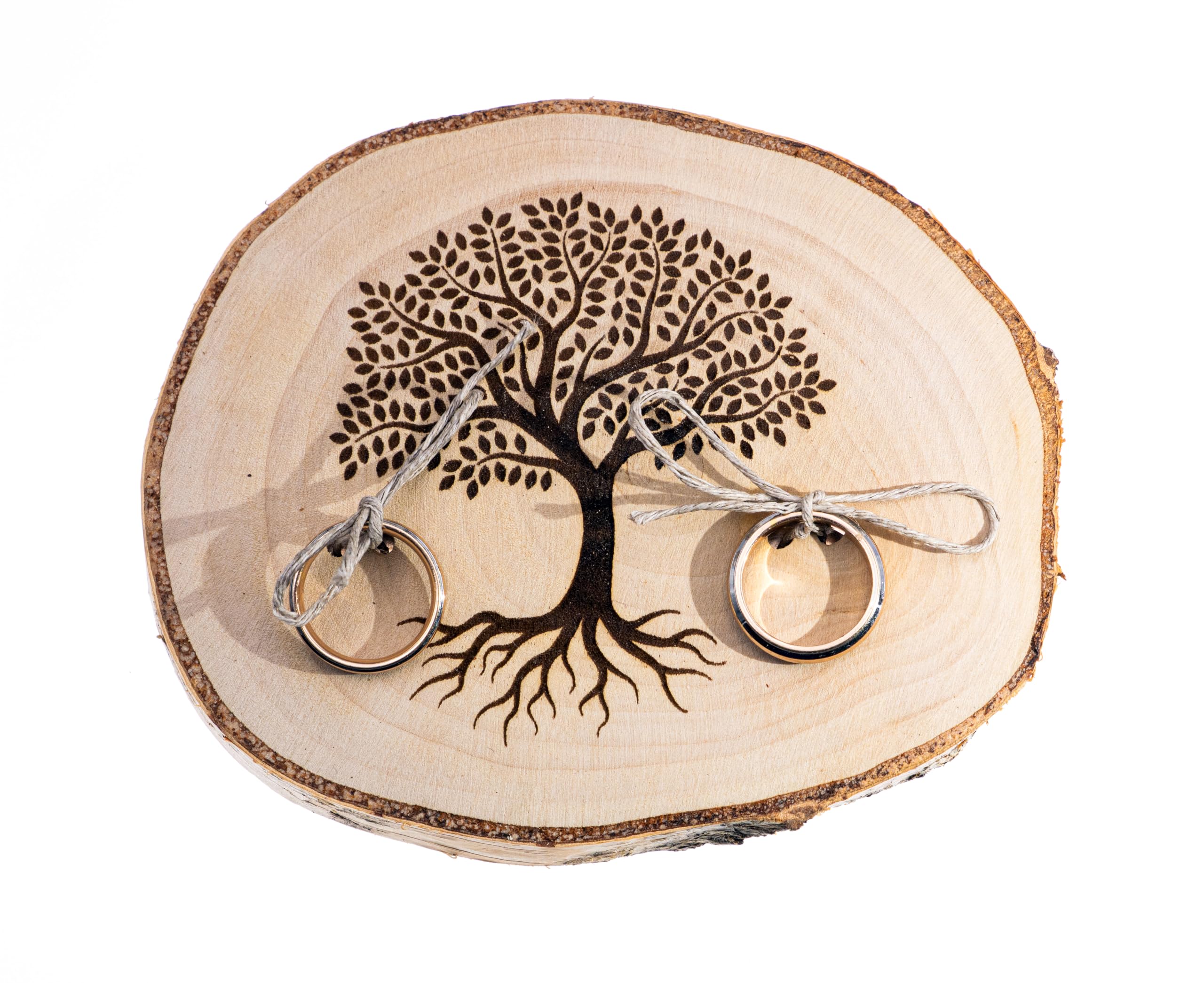 generico Portafedi in legno per matrimoni, porta anelli, fedi nuziali, con albero della vita classico (legno di betulla 10x12 cm)