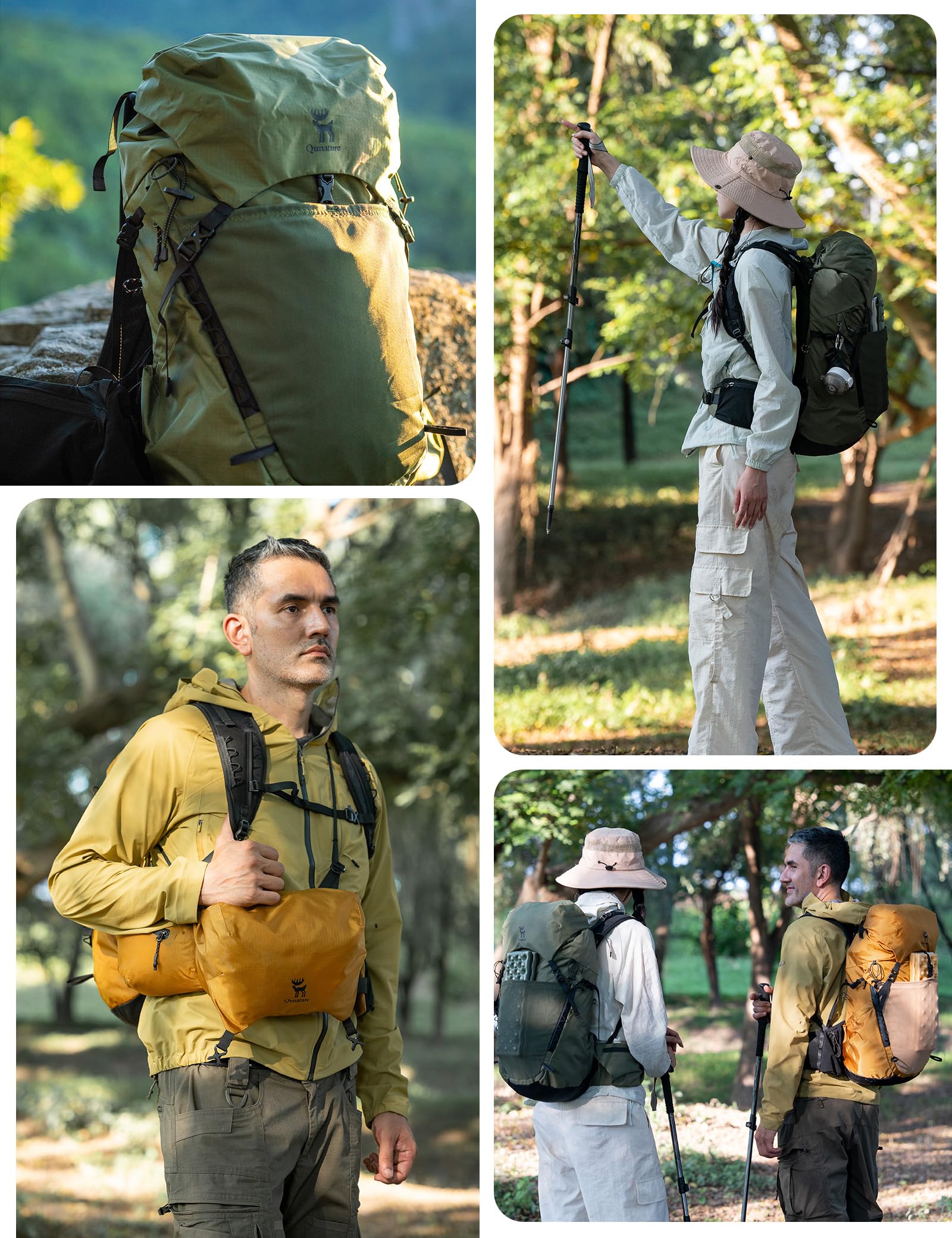 Mochila de Senderismo Impermeable 25L, Mochila de Trekking Ultraligera con Funda para Lluvia, Compartimento Superior Desmontable, Sistema de Espalda Transpirable, Caqui