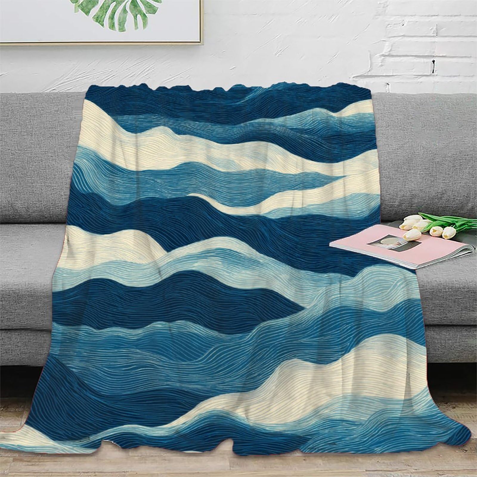 Couverture Polaire Ocean Waves 3D Anti-Bouloche en Microfibre Chaude 150x200