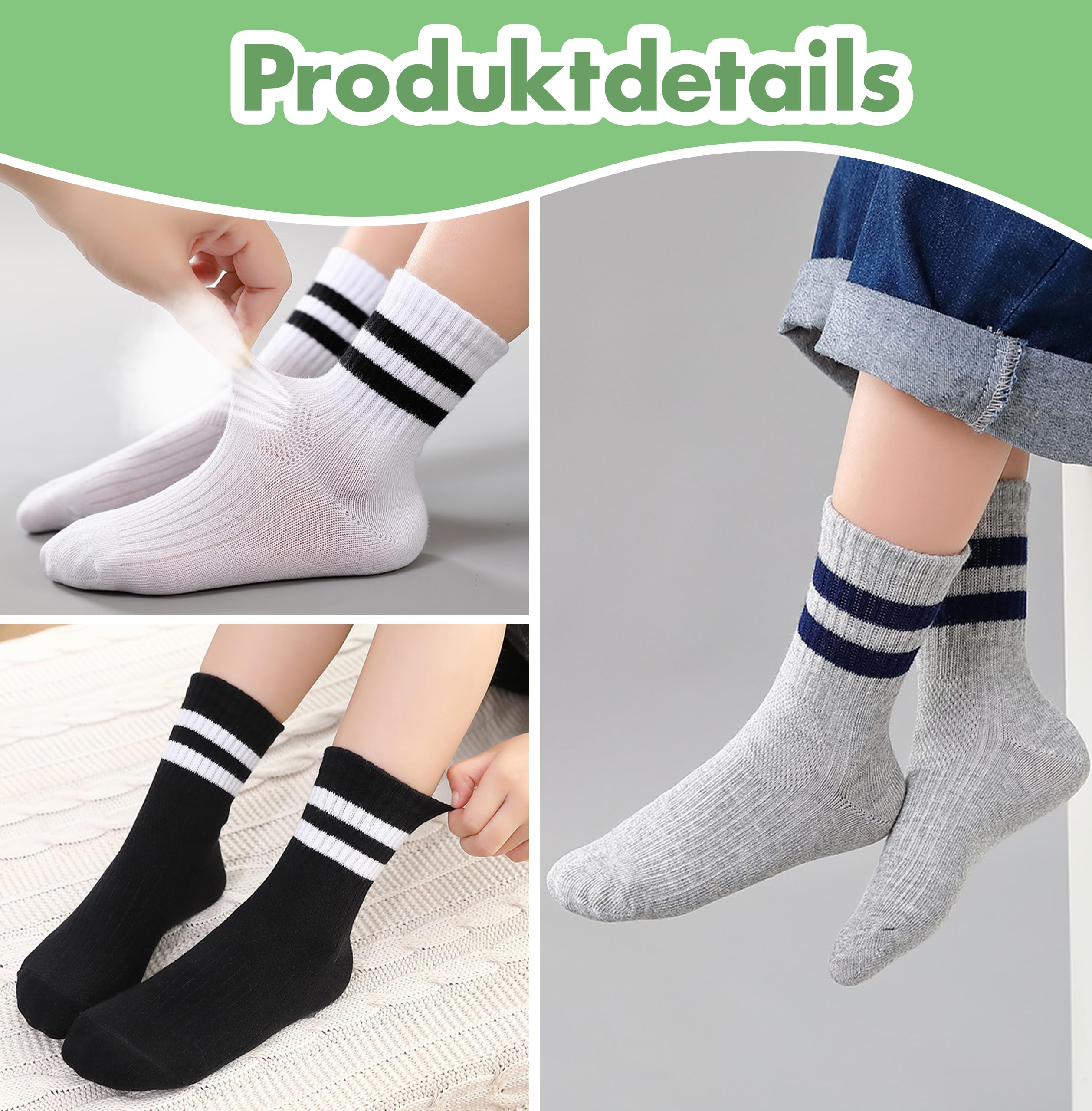 12 pares de calcetines de tenis para niños y niñas, calcetines deportivos unisex de algodón