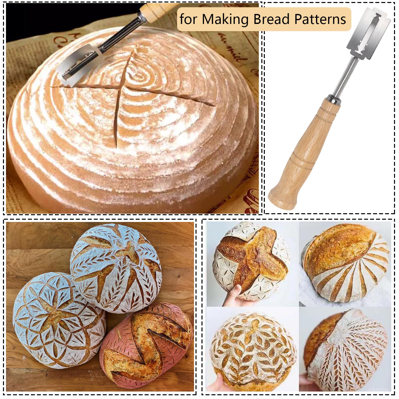 2 Banneton pour Pain,Panier de Fermentation en Coton Tissé avec Doublure en Lin,Grattoir,Brosse en Silicone,Tapis de Cuisson,Coupe-pâte,Fouet à Pâte