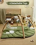 Blissful Diary Baby Play Gym & Activity Mat, Oversize Leaf Shaped Baby Play Mat w 6 Detachable Toys, Tummy Time Mat Promote Motor Skills & Sensory Development Mat