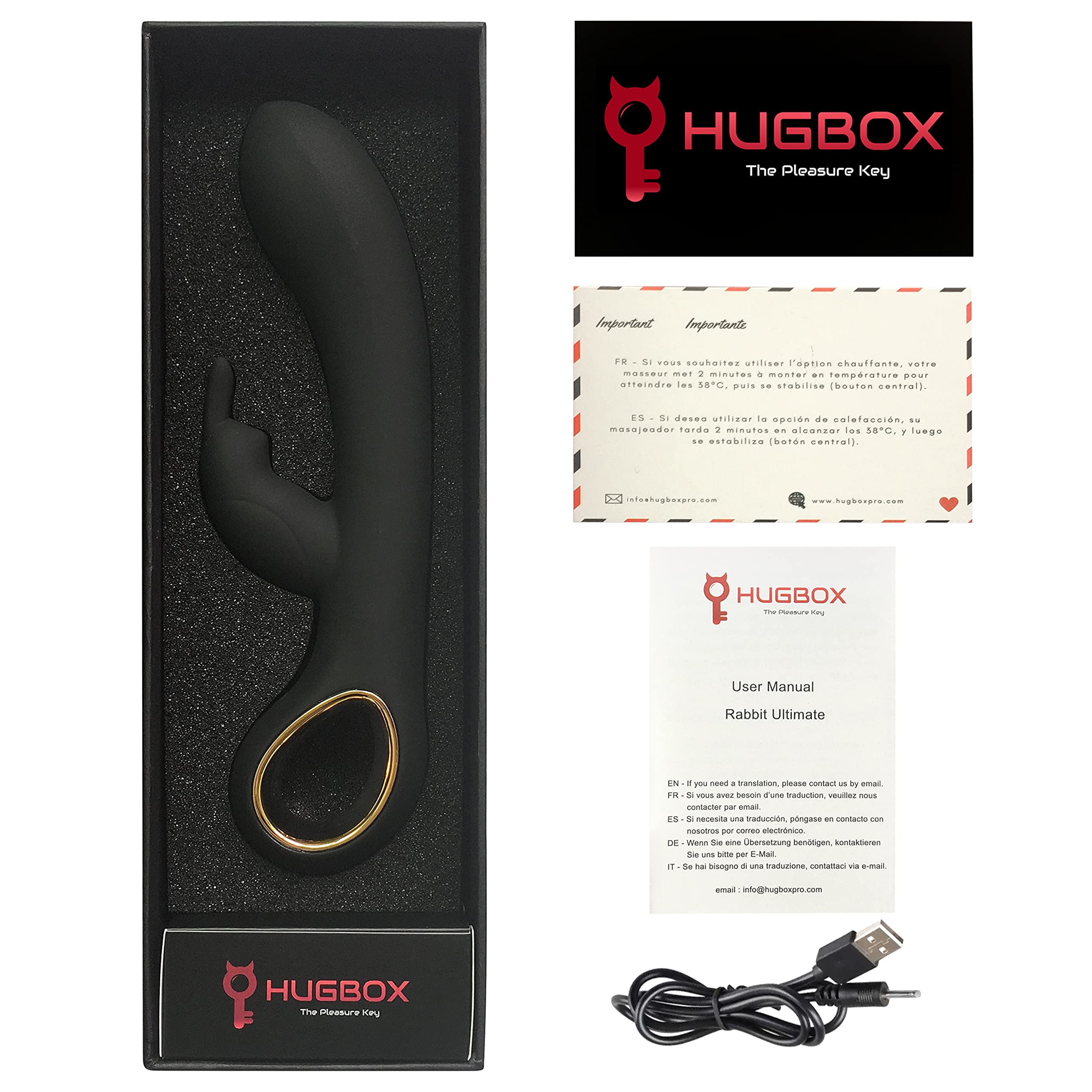 HUGBOX BUNNY Vibrador Conejito 50 programas, Estimulador Punto G, Juguete Sexual Mujer, Juguete Erótico, Sex Toy, Consolador, Función Calor. Silencioso, Suave y Potente