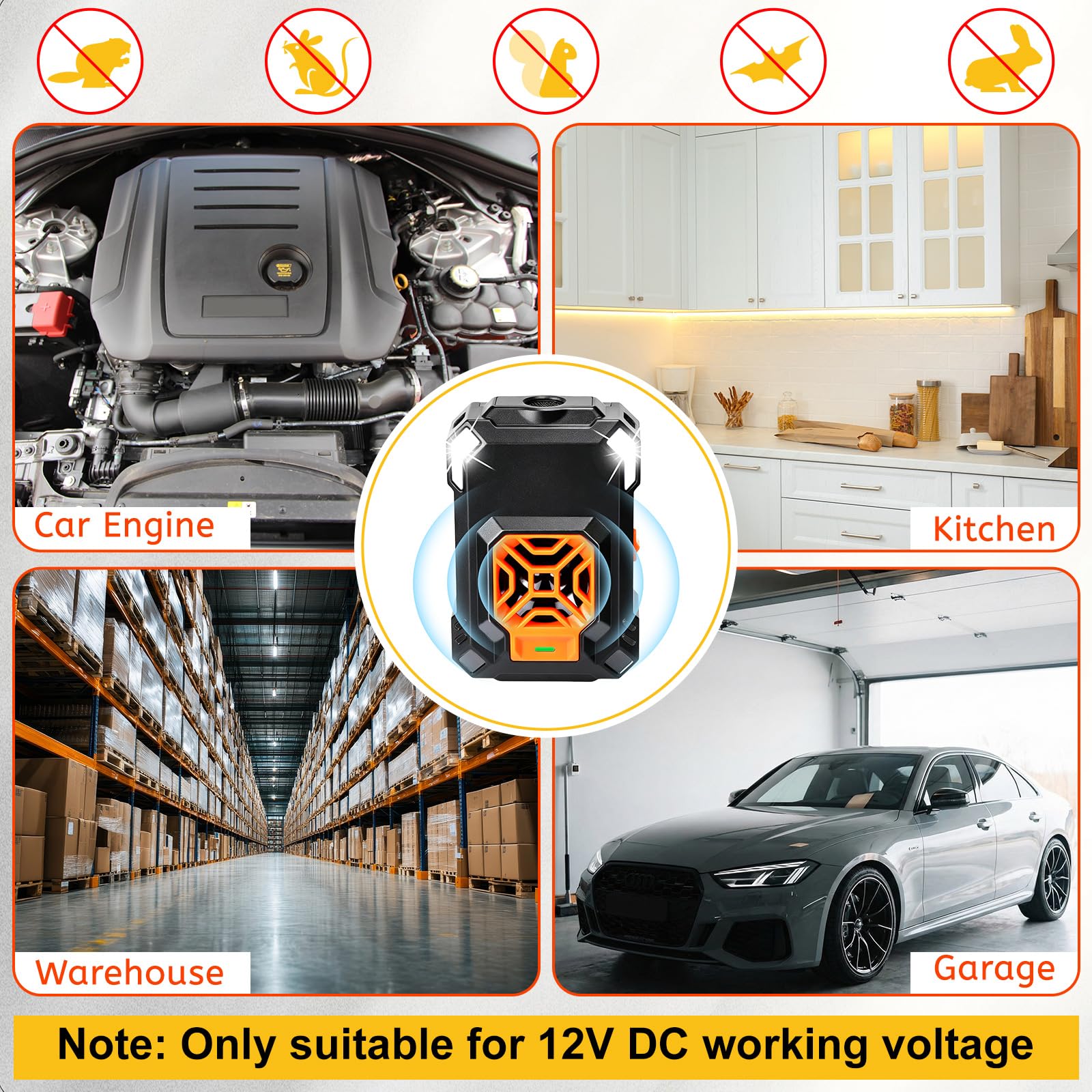 Paquete de 6 repelentes ultrasónicos de roedores para motores de automóvil, repelente ultrasónico de roedores para debajo del capó, enchufe y alimentado por USB con 4 luces estroboscópicas para
